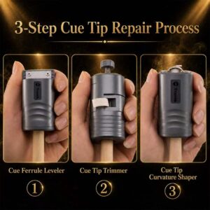 3-Piece Professional Pool Cue Tip Repair Tool Set – Tip Trimmer, Curvature Shaper & Ferrule Leveler